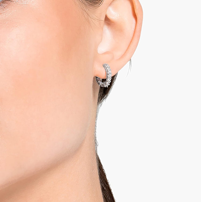 Swarovski Women's White Circle Cut Crystal on a Rhodium Plated Setting Vittore Mini Hoop Pierced Earrings - 5562126