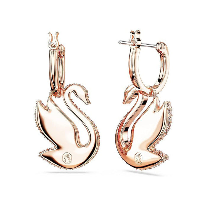 Swarovski Women's Swan Motif with Pink Crystal Pavé on a rose-gold tone Finished Setting Iconic Swan Drop Pierced Earrings - 5647544