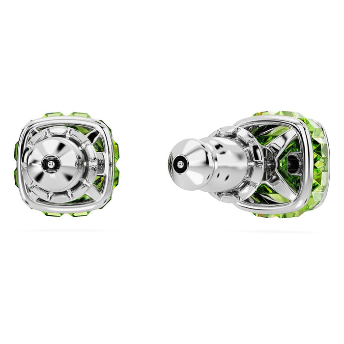 Swarovski Women's Green Square-Cut Stone and Crystals in a Rhodium-Finished Setting August Birthstone Stud Earrings - 5661958