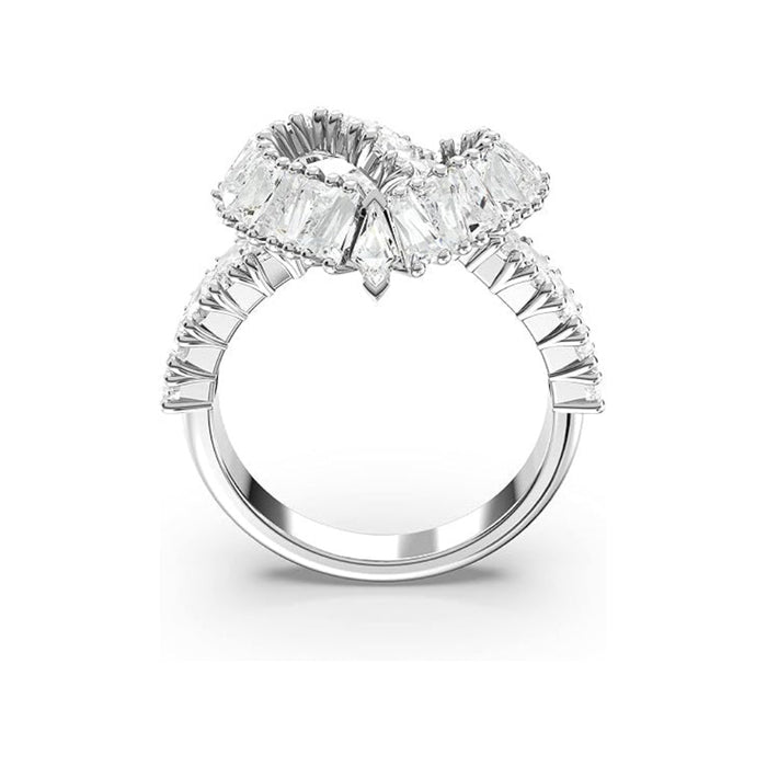 Swarovski Women's Woven Heart-Shaped Ring with Clear Crystals on a Rhodium Finished Setting Size 5 Matrix Cocktail Ring - 5648290