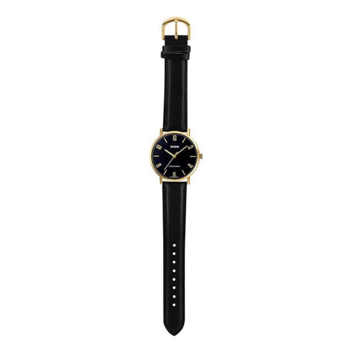 Casio Men's Black Dial Black Leather Band Analog Japanese Quartz Watch - MTP-VT01GL-1B2UDF