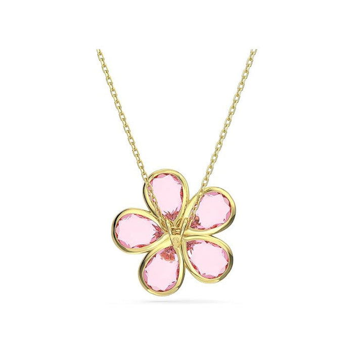 Swarovski Part of the Idyllia Collection Women's Pink Flower Motif on a Gold-Tone Finished Chain Idyllia Pendant Necklace - 5657875