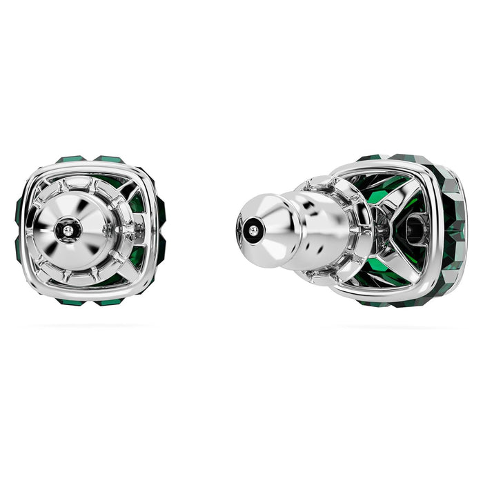 Swarovski Women's Green Square-Cut Stone and Crystals in a Rhodium-Finished Setting May Birthstone Stud Earrings - 5660801