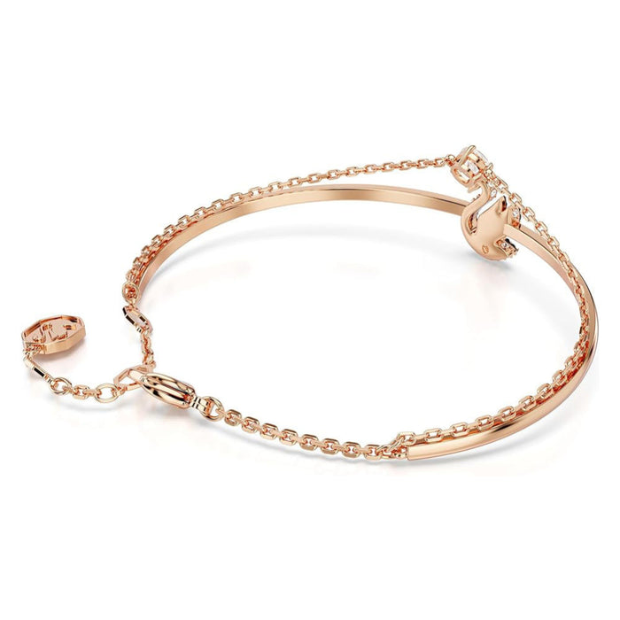 Swarovski Women's Black Pavé Crystals And Clear Round-Cut Stone In A Rose Gold-Tone Finished Setting Size S Swan Bangle Bracelet - 5688248