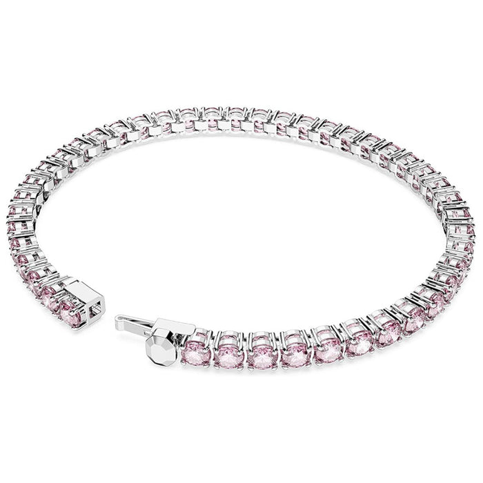 Swarovski Part of the Matrix Collection Women's Round Pink Crystals on Rhodium Finished Band Small Size Matrix Tennis Bracelet - 5648930