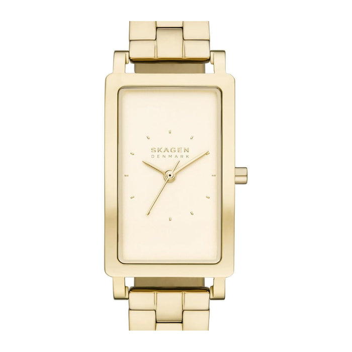 Skagen Hagen Women's Gold Dial Gold Stainless Steel Band Analog Quartz Rectangular Three-Hand Watch - SKW3098