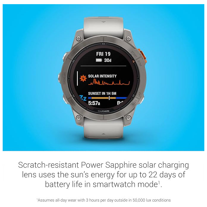 Garmin fenix 7 Pro Sapphire Solar Built-in Flashlight Solar Charging Capability Fog Gray/Ember Orange Multisport GPS Smartwatch - 010-02777-20