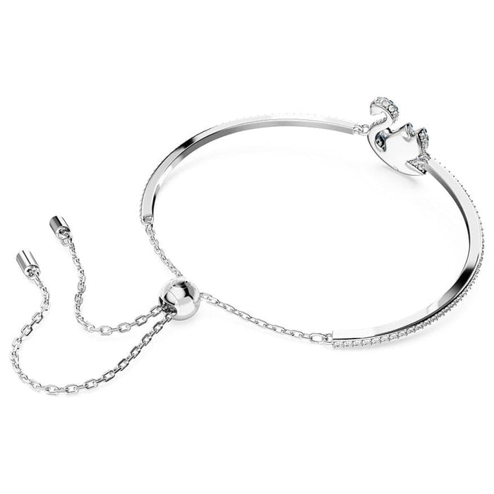 Swarovski Women's Rhodium Finished Swan Motif with Blue Pavé and Clear Stones Iconic Swan Bangle Bracelet - 5660595
