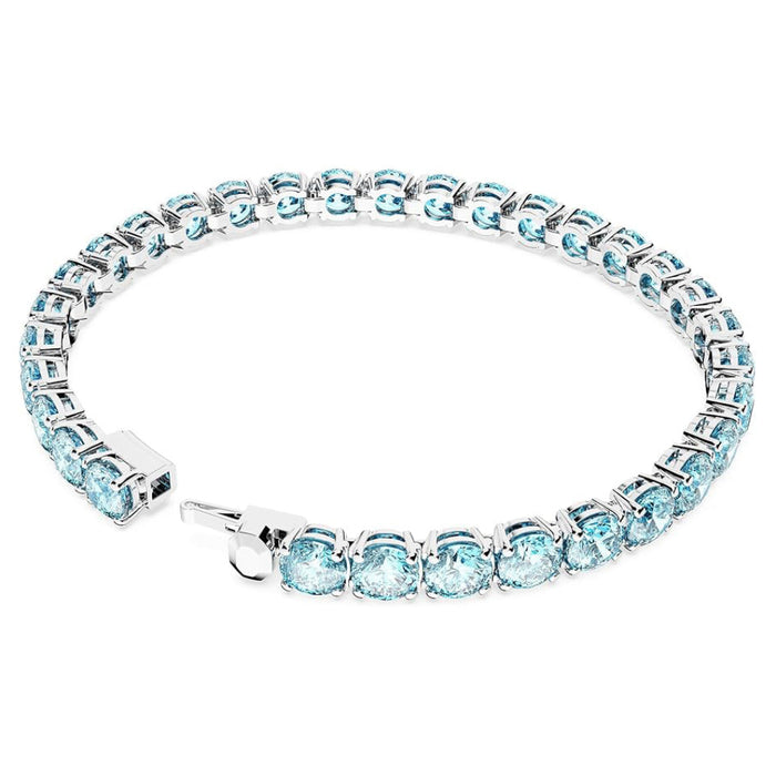 Swarovski Women's Blue Rhodium Finished Round Cut Crystals Large Matrix Tennis Bracelet - 5648929