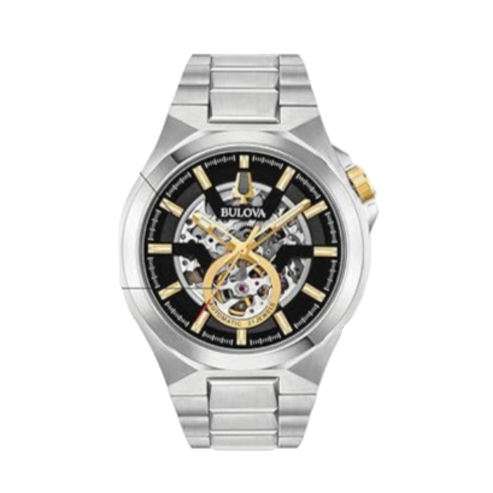 Bulova Men's Black Dial Silver Stainless Steel Band Analog Automatic Watch - 98A224