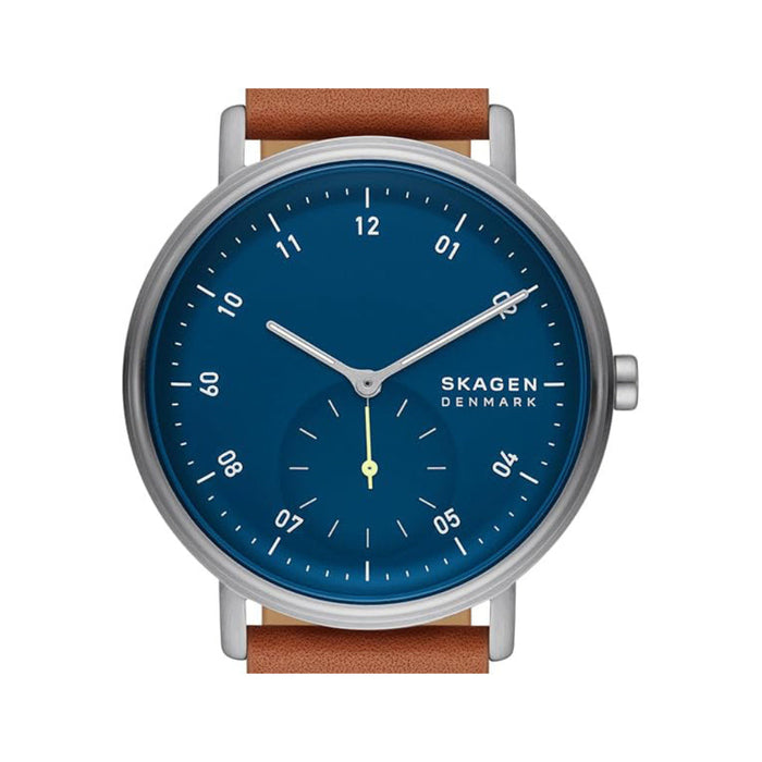 Skagen Kuppel Men's Blue Dial Brown Leather Band Analog Quartz Two-Hand Sub-Second Watch - SKW6888