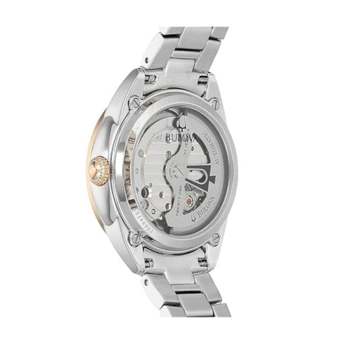 Bulova Women's White Dial Two Tone Stainless Steel Band Analog Japanese Automatic Watch - 98P170