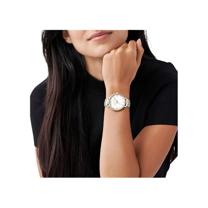 Michael Kors Pyper Three-Hand Women's White Dial Two-Tone Metal Band Analog Quartz Watch - MK4595