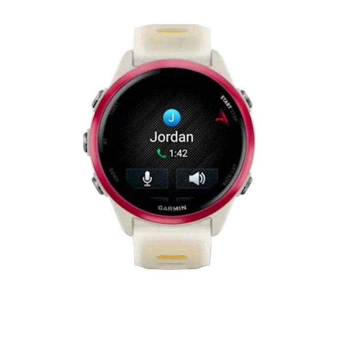 Garmin® Forerunner® 570 42 MM Unisex Raspberry Aluminum With Translucent Bone/Mango Band AMOLED Display Training And Recovery Features Advanced GPS Running And Triathlon Smartwatch - 010-02970-02