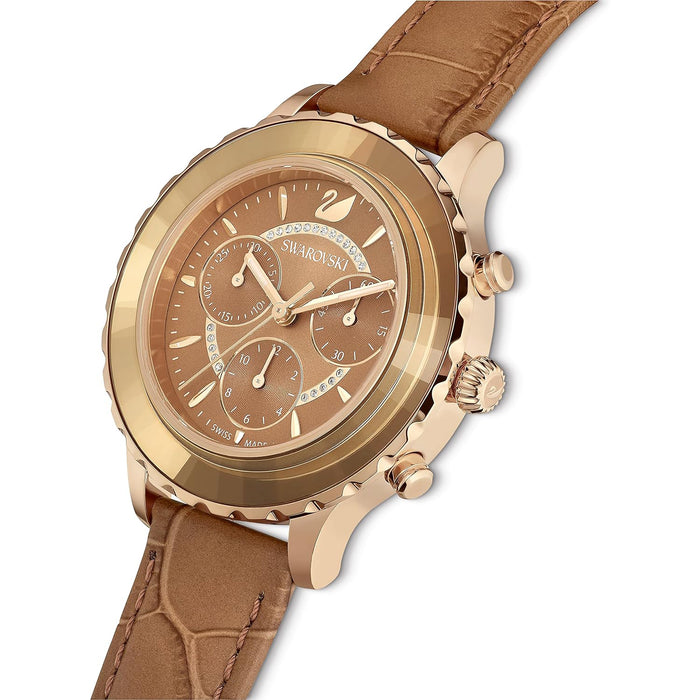 Swarovski Women's Brown Dial Leather Band Octea Lux Crystal Chronograph Swiss Quartz Watch - 5632260