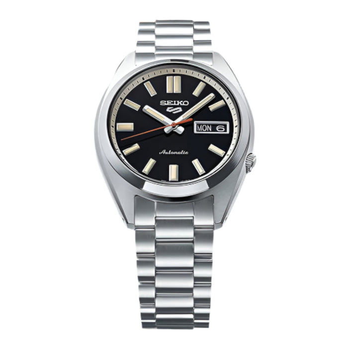 Seiko Men's Black Dial Silver Stainless Steel Band Analog Automatic 5 Sports Watch - SRPK89