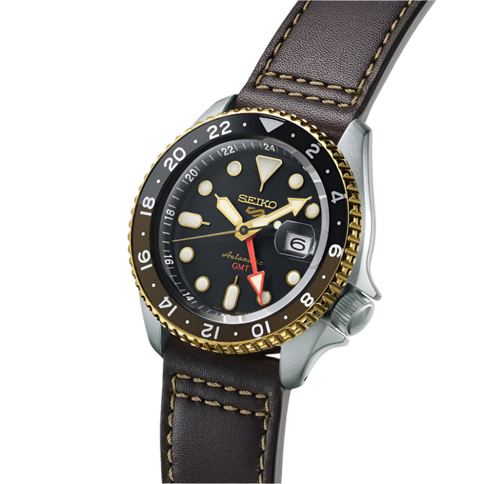 Seiko Men's Black Dial Brown Leather Band Analog Automatic Watch - SSK036