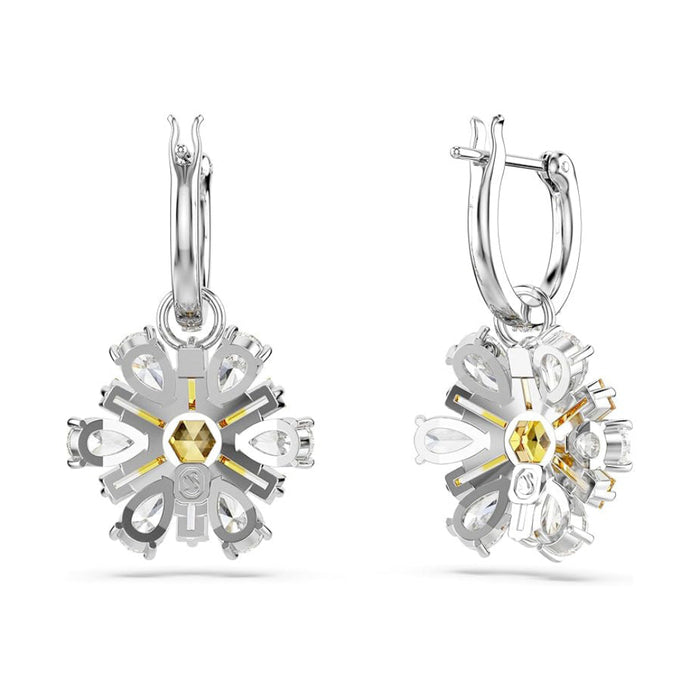 Swarovski Women's Flower Motif With Yellow And Clear Mixed-Cut Stones In A Rhodium-Finished Setting Idyllia Drop Earrings - 5683243