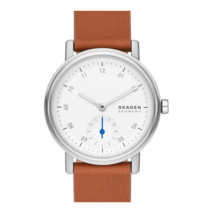 Skagen Kuppel Lille Women's White Dial Brown Leather Band Analog Quartz Two-Hand Sub-Secon Watch - SKW3103