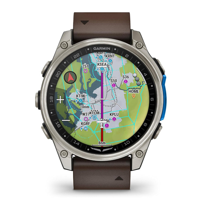 Garmin D2™ Mach 2 – 47 MM Unisex Titanium With Oxford Brown Leather Band Advanced Flight Maps LED Flashlight Built-in Microphone/Speaker For Calls And Texts Premium Aviator Smartwatch With GPS - 010-02904-30