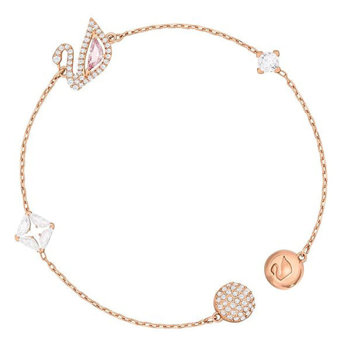 Swarovski Women's Pink And White Crystals With Rose-Gold Tone Plated Chain Magnetic Closure Dazzling Swan Collection Bracelet - 5472271