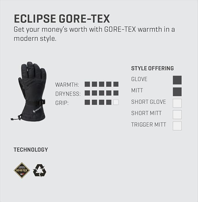 Dakine Unisex Black Eclipse Gore-Tex Mitts Large Gloves - 10004145-BLACK-L