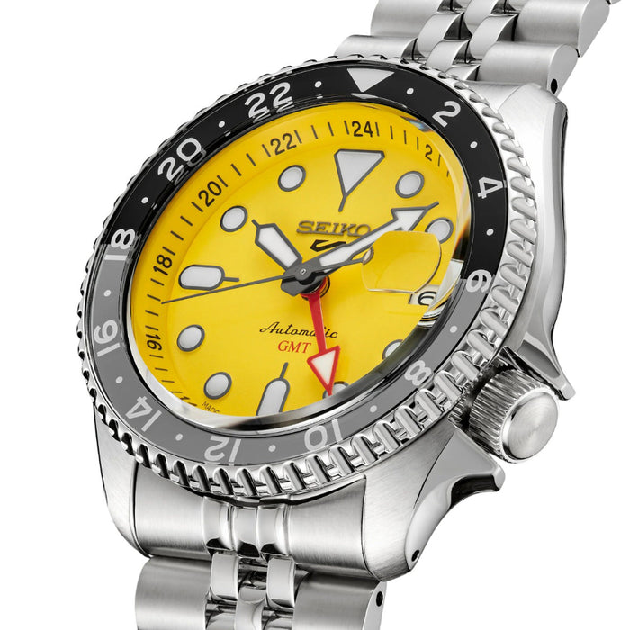 Seiko Men's Yellow Dial Silver Stainless Steel Band Mechanical Watch - SSK017