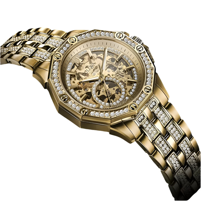 Bulova Men's Gold Dial Gold Stainless Steel Band Analog Automatic Watch - 98A292
