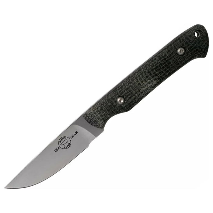 White River	Black Burlap Micarta Handle Silver Knives Drop Point CPM S35VN Steel Blade Knife - WRSG-BBL