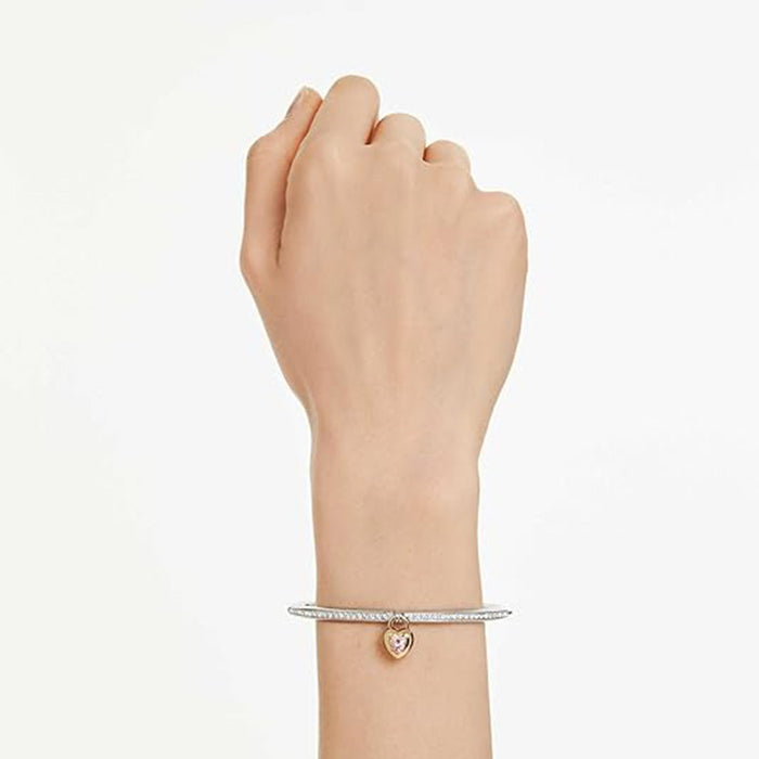 Swarovski Women's Pink Heart Mixed-Cut Stones in a Silver Tone Mixed Metal Finish Bangle Bracelet - 5737265
