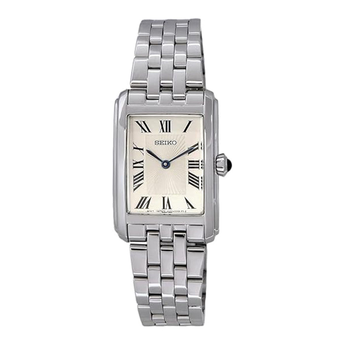 Seiko Women's Silver Rectangular Dial Silver Stainless Stainless Steel Essentials Analog Quartz Watch - SWR083