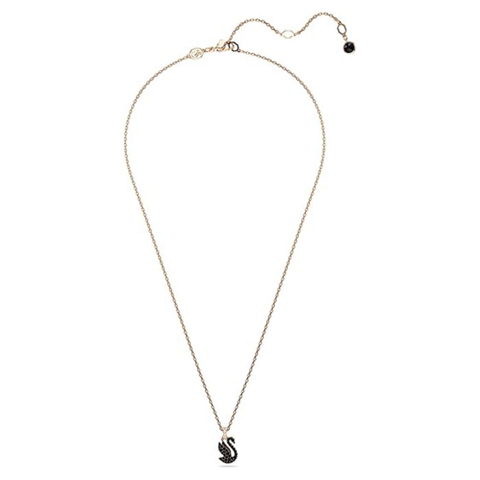 Swarovski Women's Rose Gold-Tone Finished with Black Pavé Crystals and Black Stones Swan Pendant Necklace - 5678046