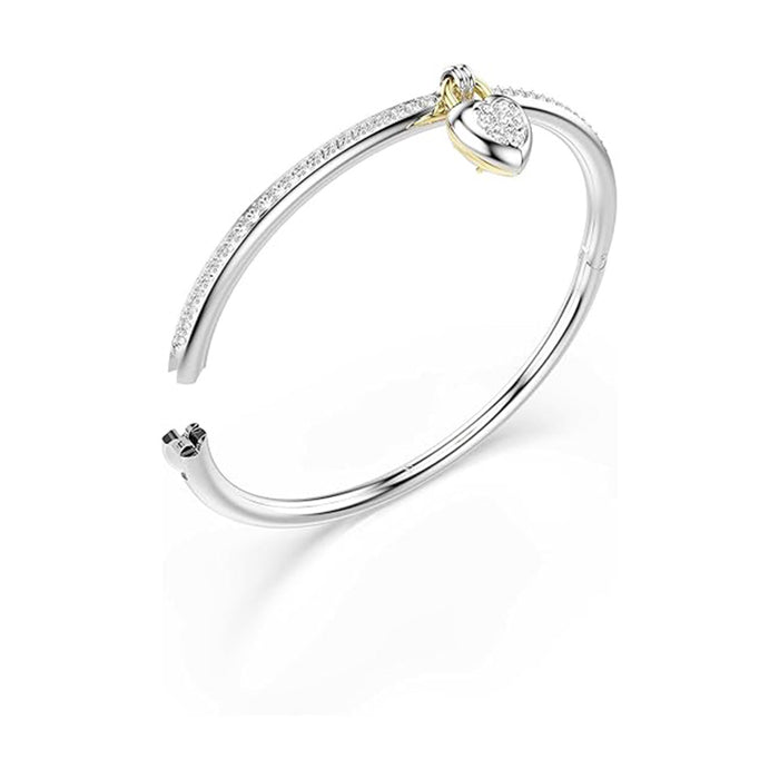 Swarovski Women's Pink Heart Mixed-Cut Stones in a Silver Tone Mixed Metal Finish Bangle Bracelet - 5737265