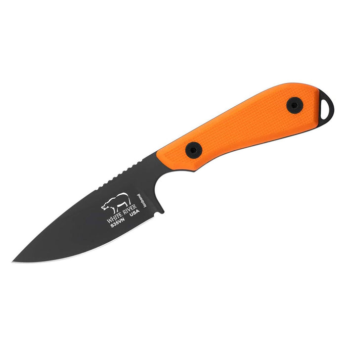 White River Orange Fiberglass G-10 Handle Knives Drop Point Stainless Steel Fixed Black Coated Blade Knife - WRM1-TOR-CBI
