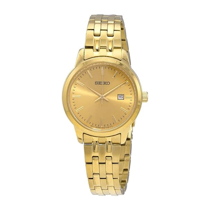 Seiko Men's Beige Dial with Sunray Finish Gold Stainless Steel Band Essentials Quartz Watch - SUR444