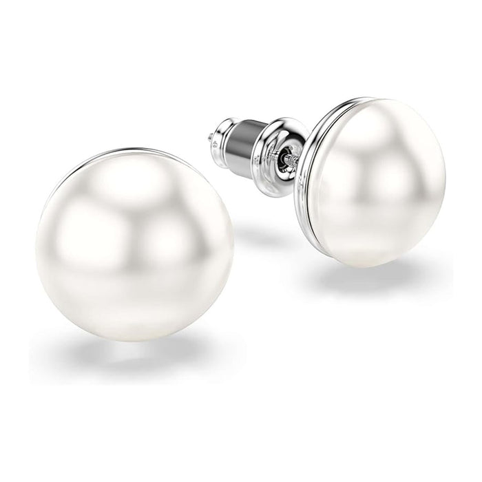 Swarovski Women's White Crystal Pearl on a Rhodium Plated Jewelry Collection Matrix Stud Earrings - 5747752