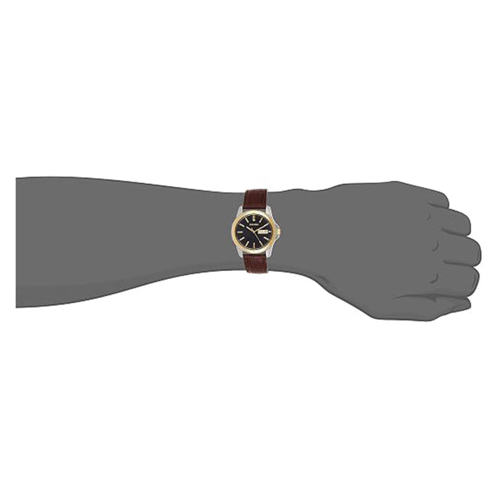 Seiko Men's Black Dial Brown Leather Strap Gold-Finish Case Automatic Watch - SUR360
