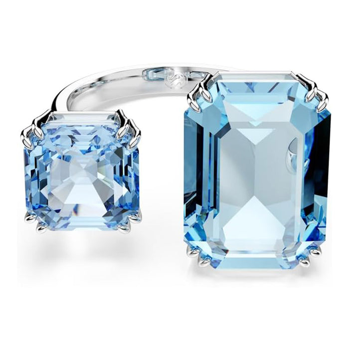 Swarovski Blue Size 7 Crystal Octagon Cut Rhodium Finished Millenia Open Ring - 5694142