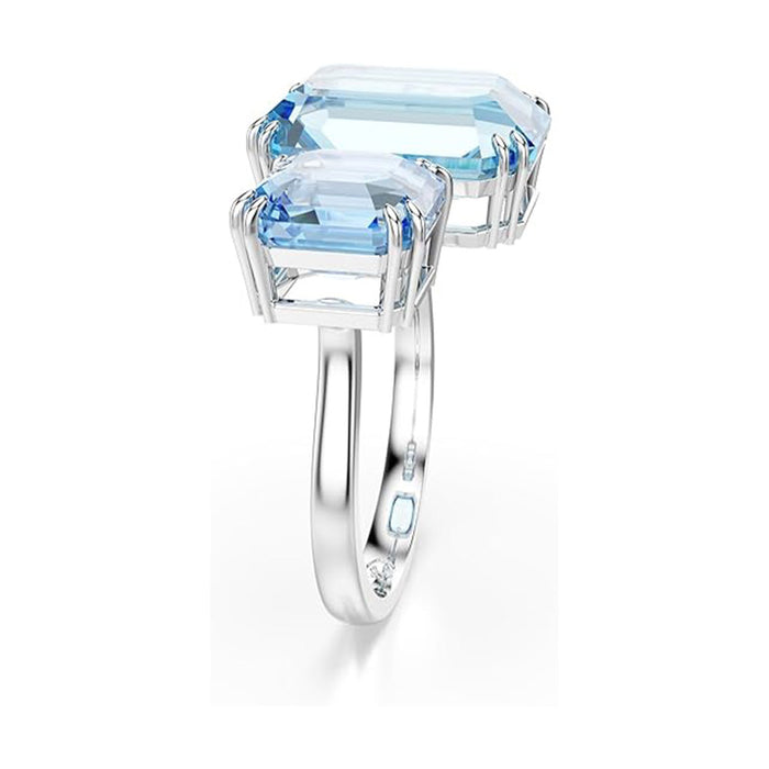 Swarovski Blue Size 5 Crystal Octagon Cut Rhodium Finished Millenia Open Ring - 5694139