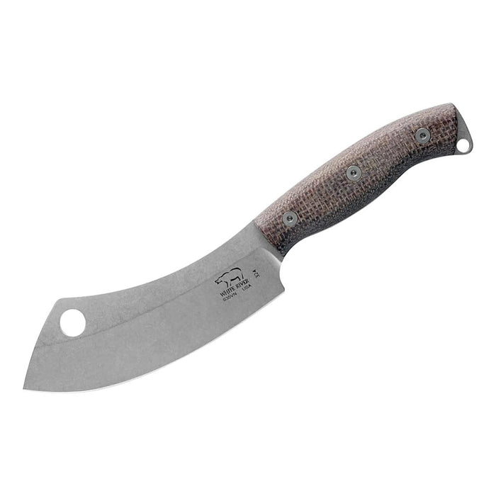 White River Natural Burlap Micarta Handle Silver Knives Camp Cleaver Stainless Steel Blade Knife - WRCC55-BNA