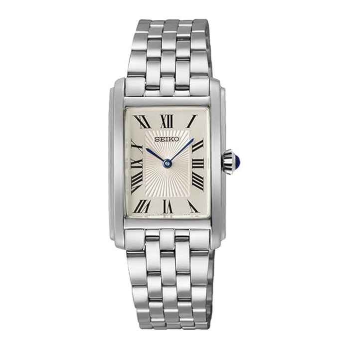 Seiko Women's Silver Rectangular Dial Silver Stainless Stainless Steel Essentials Analog Quartz Watch - SWR083