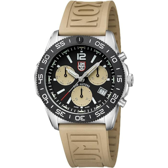 Luminox Men's Black Dial Khaki Genuine Rubber Band Chronograph Quartz Watch - XS.3150