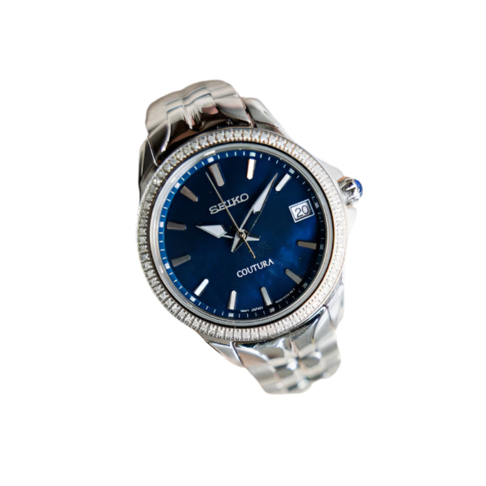 Seiko Coutura Collection Women's Blue Dial Silver Stainless Steel Band Quartz Watch - SUR591