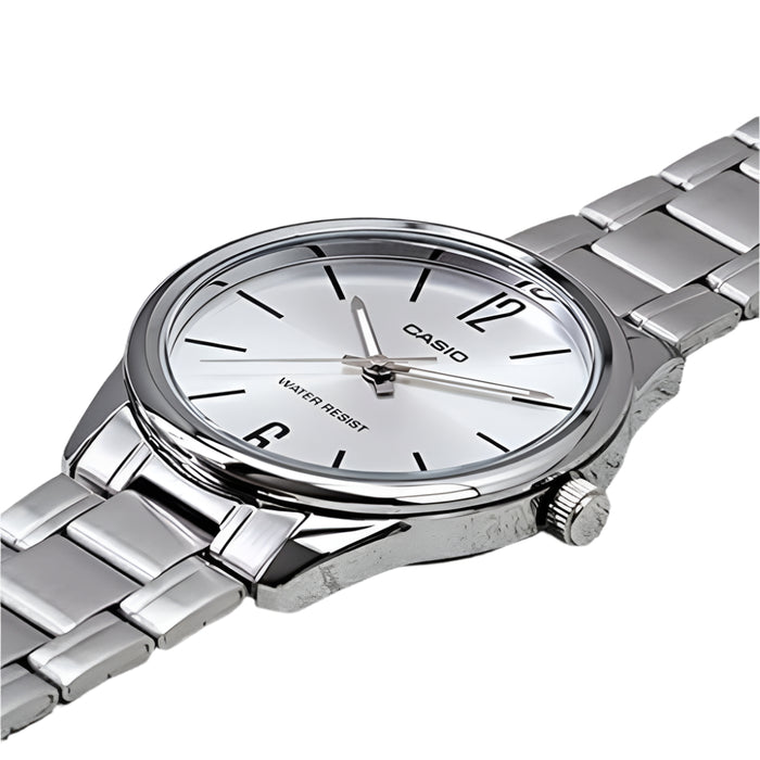 Casio Men's Silver Dial Silver Stainless Steel Band Analog Japanese Quartz Watch - MTP-V005D-7A