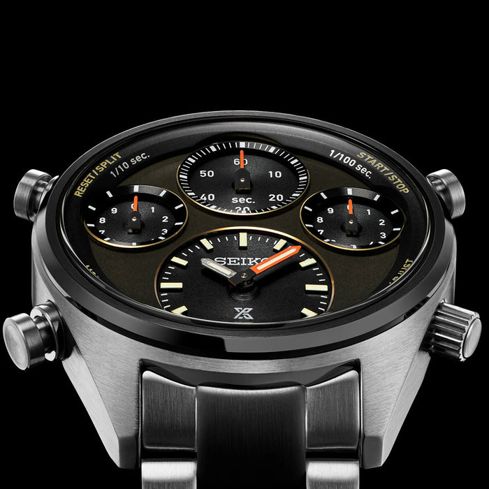 SEIKO Men's Black and Brown Dial Two-Tone Stainless Steel Band Prospex Speedtimer Chronograph Solar Quartz Watch - SFJ005