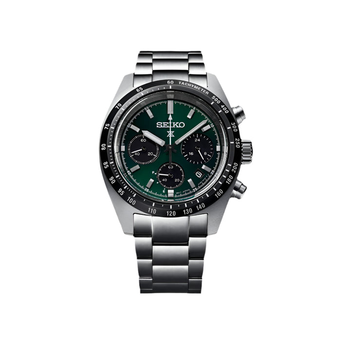 Seiko Prospex Speedtimer Men's Dark Green Dial Silver Stainless Steel Band Analog Solar Watch - SSC933