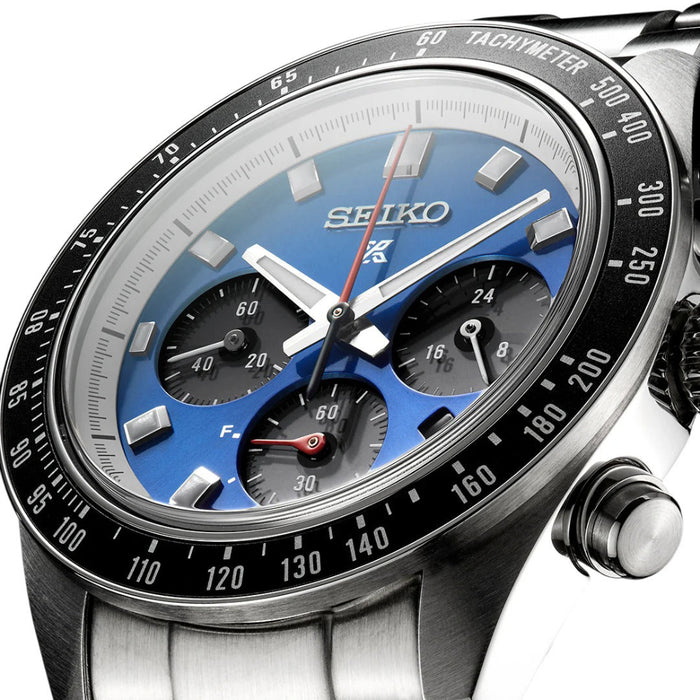 SEIKO Men's Blue Dial Silver-Tone Stainless Steel Band Chronograph Quartz Watch - SSC931