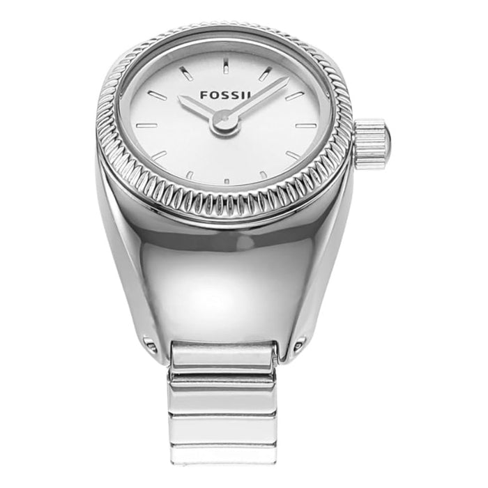 Fossil Women's White Dial Silver Stainless Steel Band Analog Quartz Two-Hand Watch Ring - ES5245