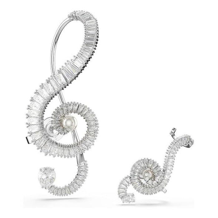 Swarovski Women's Clear Crystal & Pearls Rhodium Finish Clip Earrings - 5720866