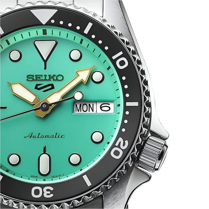 SEIKO Men's Mint Green Dial Silver Stainless steel Band Analog 5 Sports  Automatic Watch - SRPK33